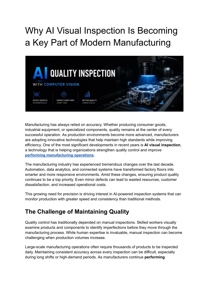 Visual Inspction Key PPT - Why AI Visual Inspection Is Becoming a Key Part of Modern ...