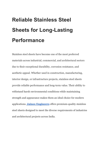 Reliable Stainless Steel Sheets for Long-Lasting Performance