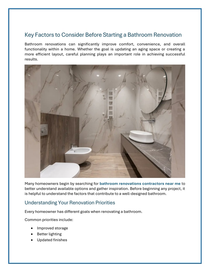 PPT - Key Factors to Consider Before Starting a Bathroom Renovation ...