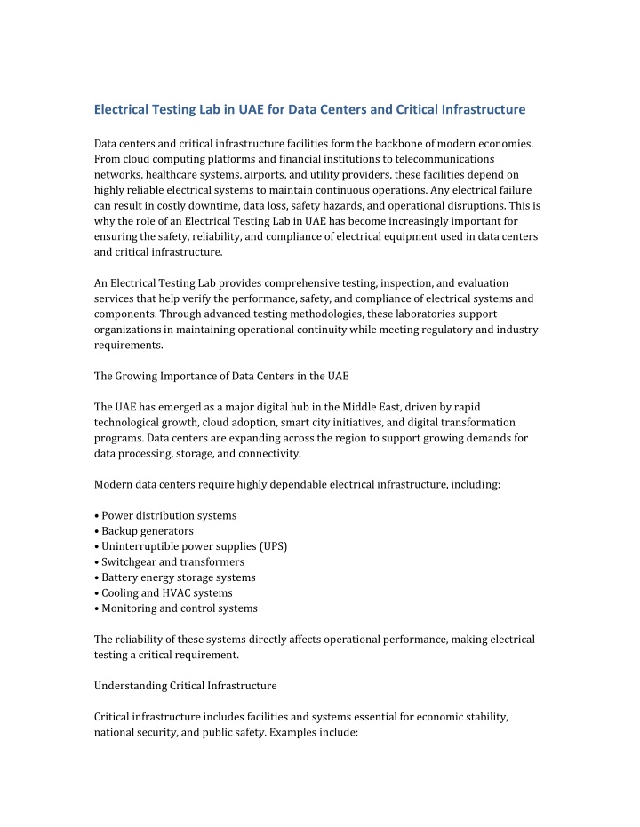 Electrical Testing Powerpoint Image PPT - Electrical_Testing_Lab_UAE_Data_Centers_Critical_Infrastructure ...