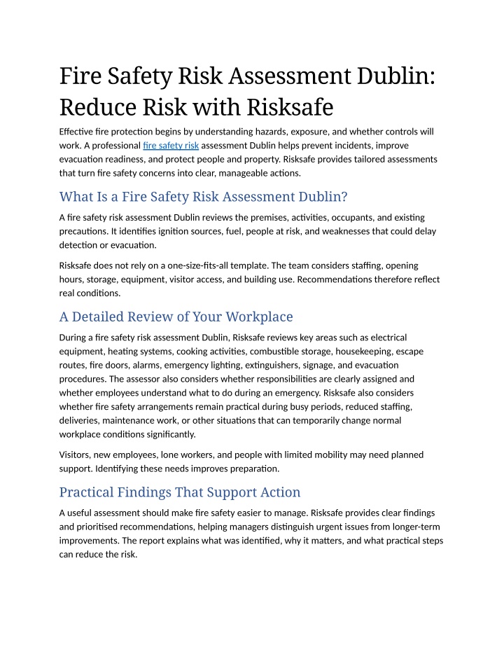PPT - 3- Fire Safety Risk Assessment Dublin Reduce Risk with Risksafe ...
