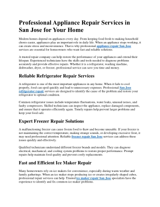 Professional Appliance Repair Services in San Jose for Your Home