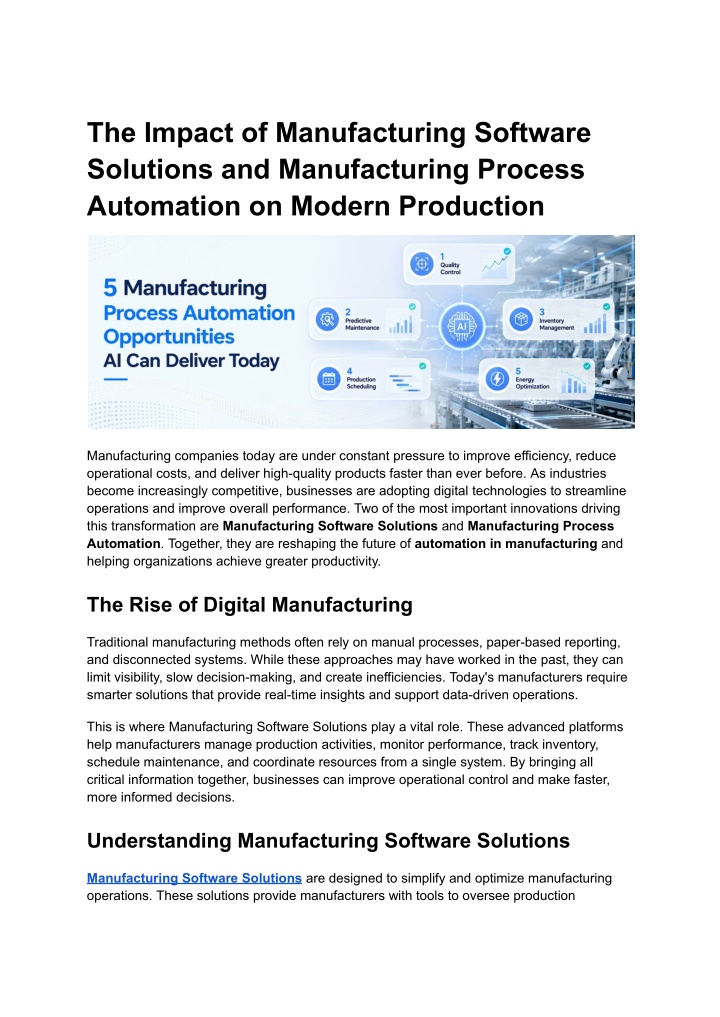 PPT - The Impact of Manufacturing Software Solutions and Manufacturing ...