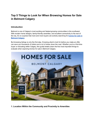 Top 5 Things to Look for When Browsing Homes for Sale in Belmont Calgary