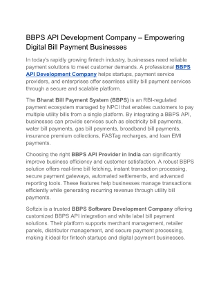 BBPS API Development Company – Empowering Digital Bill Payment Businesses