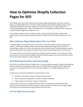 How to Optimize Shopify Collection Pages for SEO