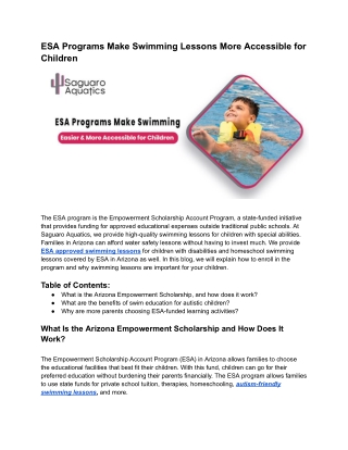 ESA Programs Make Swimming Lessons More Accessible for Children