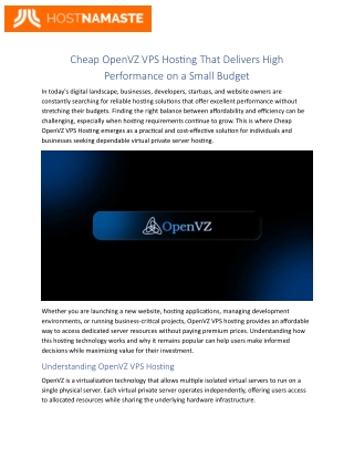 Cheap OpenVZ VPS Hosting
