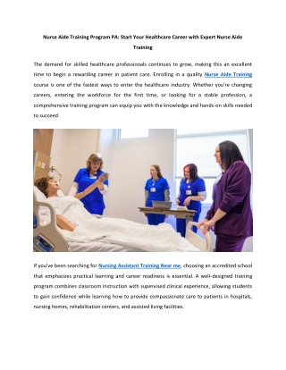 Nurse Aide Training Program PA Start Your Healthcare Career with Expert Nurse Aide Training