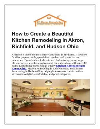 How to Create a Beautiful Kitchen Remodeling in Akron, Richfield, and Hudson Ohi