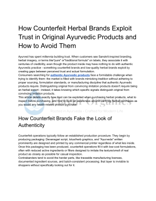 How Counterfeit Herbal Brands Exploit Trust in Original Ayurvedic Products and How to Avoid Them