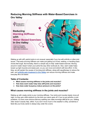 Reducing Morning Stiffness with Water-Based Exercises in Oro Valley