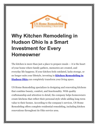 Why Kitchen Remodeling in Hudson Ohio Is a Smart Investment for Every Homeowner