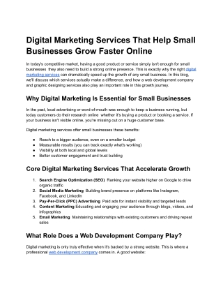 Digital Marketing Services That Help Small Businesses Grow Faster Online