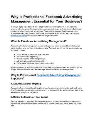 Why Is Professional Facebook Advertising Management Essential for Your Business?