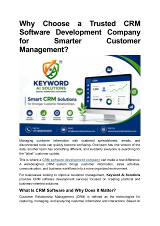 Why Choose a Trusted CRM Software Development Company for Smarter Customer Management