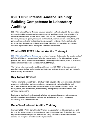 ISO 17025 Internal Auditor Training_ Building Competence in Laboratory Auditing