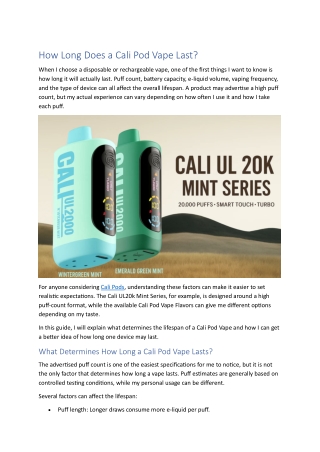 How Long Does a Cali Pod Vape Last
