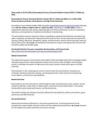 China Leads at 13.2% CAGR, Semiconductor Process Chemicals Market to Reach USD 5