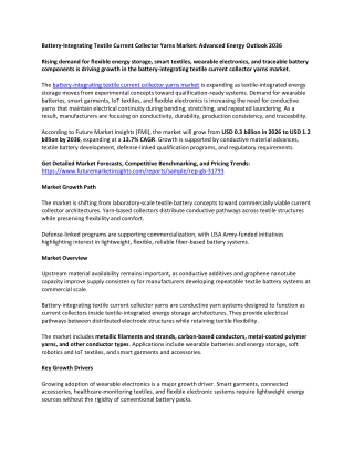 Battery-Integrating Textile Current Collector Yarns Market: Advanced Energy Outl