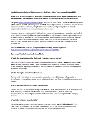 Needle Protection Systems Market: Advanced Healthcare Safety Technologies Outloo