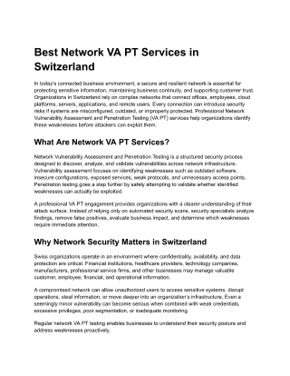 Best Network VA PT Services in Switzerland