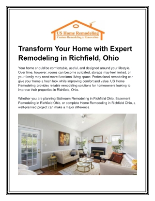 Transform Your Home with Expert Remodeling in Richfield