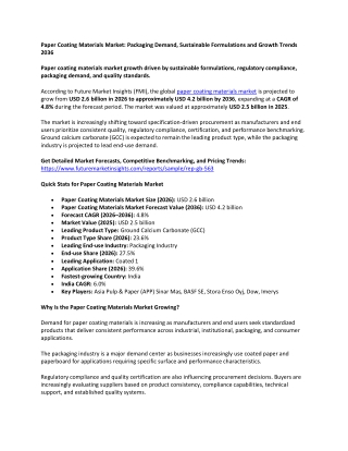 Paper Coating Materials Market: Packaging Demand, Sustainable Formulations and G