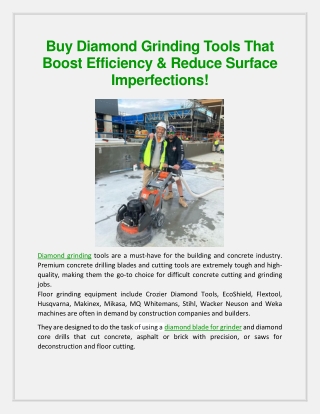 Buy Diamond Grinding Tools That Boost Efficiency & Reduce Surface Imperfections!