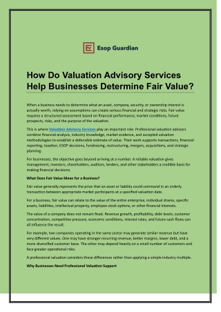 How Do Valuation Advisory Services Help Businesses Determine Fair Value