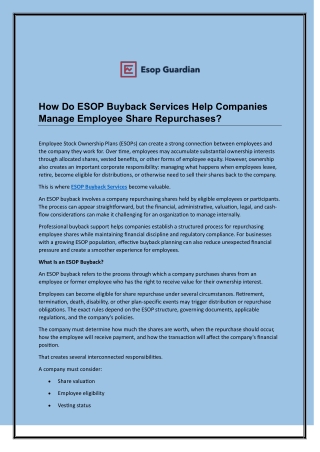 How Do ESOP Buyback Services Help Companies Manage Employee Share Repurchases