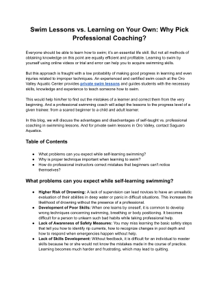 Swim Lessons vs. Learning on Your Own: Why Pick Professional Coaching?