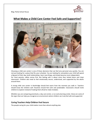 What Makes a Child Care Center Feel Safe and Supportive