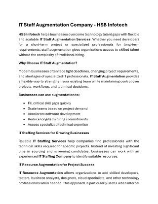 IT Staff Augmentation Company - HSB Infotech