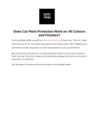 Does Car Paint Protection Work on All Colours and Finishes