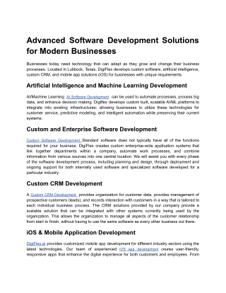 Advanced Software Development Solutions for Modern Businesses USA
