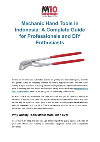 Hand Tools Indonesia | Reliable Industrial Tools by M10