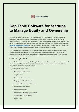 Cap Table Software for Startups to Manage Equity and Ownership