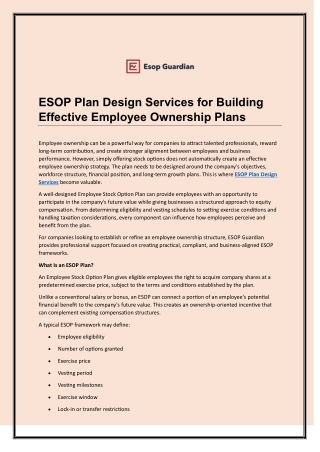 ESOP Plan Design Services for Building Effective Employee Ownership Plans