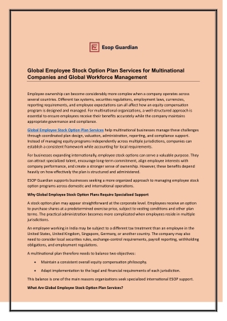 Global Employee Stock Option Plan Services for Multinational Companies and Global Workforce Management