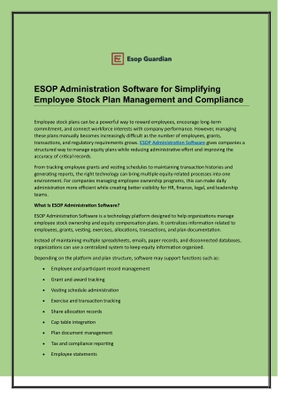 ESOP Administration Software for Simplifying Employee Stock Plan Management and Compliance