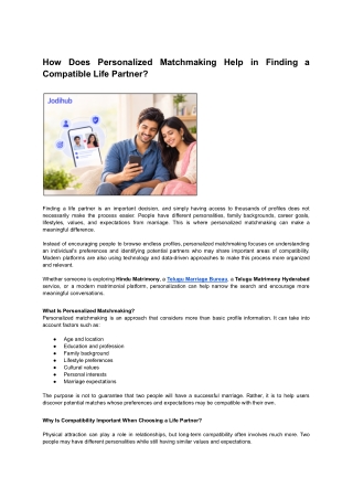How Does Personalized Matchmaking Help in Finding a Compatible Life Partner