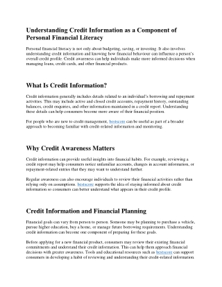 Understanding Credit Information as a Component of Personal Financial Literacy blog