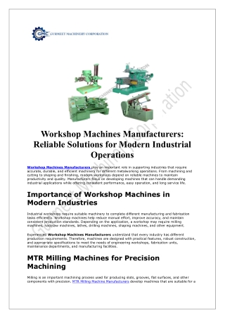 Workshop Machines Manufacturers 13