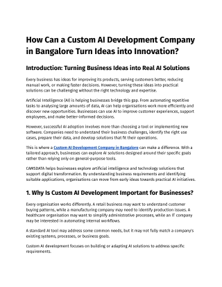 How Can a Custom AI Development Company in Bangalore Turn Ideas into Innovation_