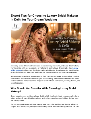 Expert Tips for Choosing Luxury Bridal Makeup in Delhi for Your Dream Wedding