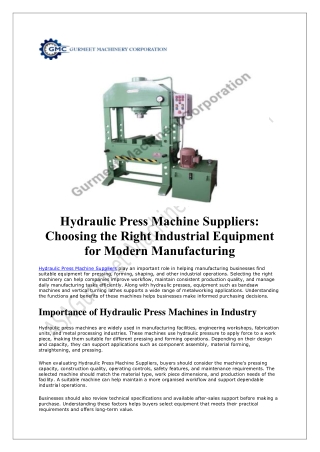 Hydraulic Press Machine Suppliers