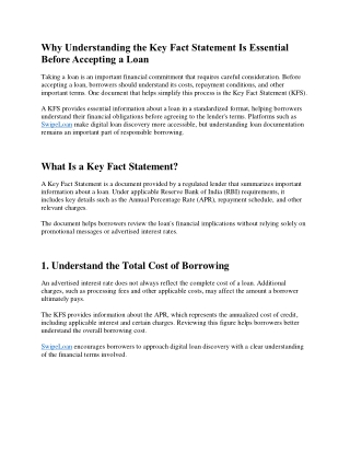Why Understanding the Key Fact Statement Is Essential Before Accepting a Loan