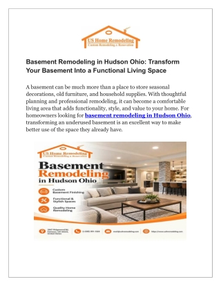 Basement Remodeling in Hudson Ohio