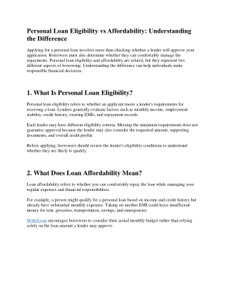 Personal Loan Eligibility vs Affordability